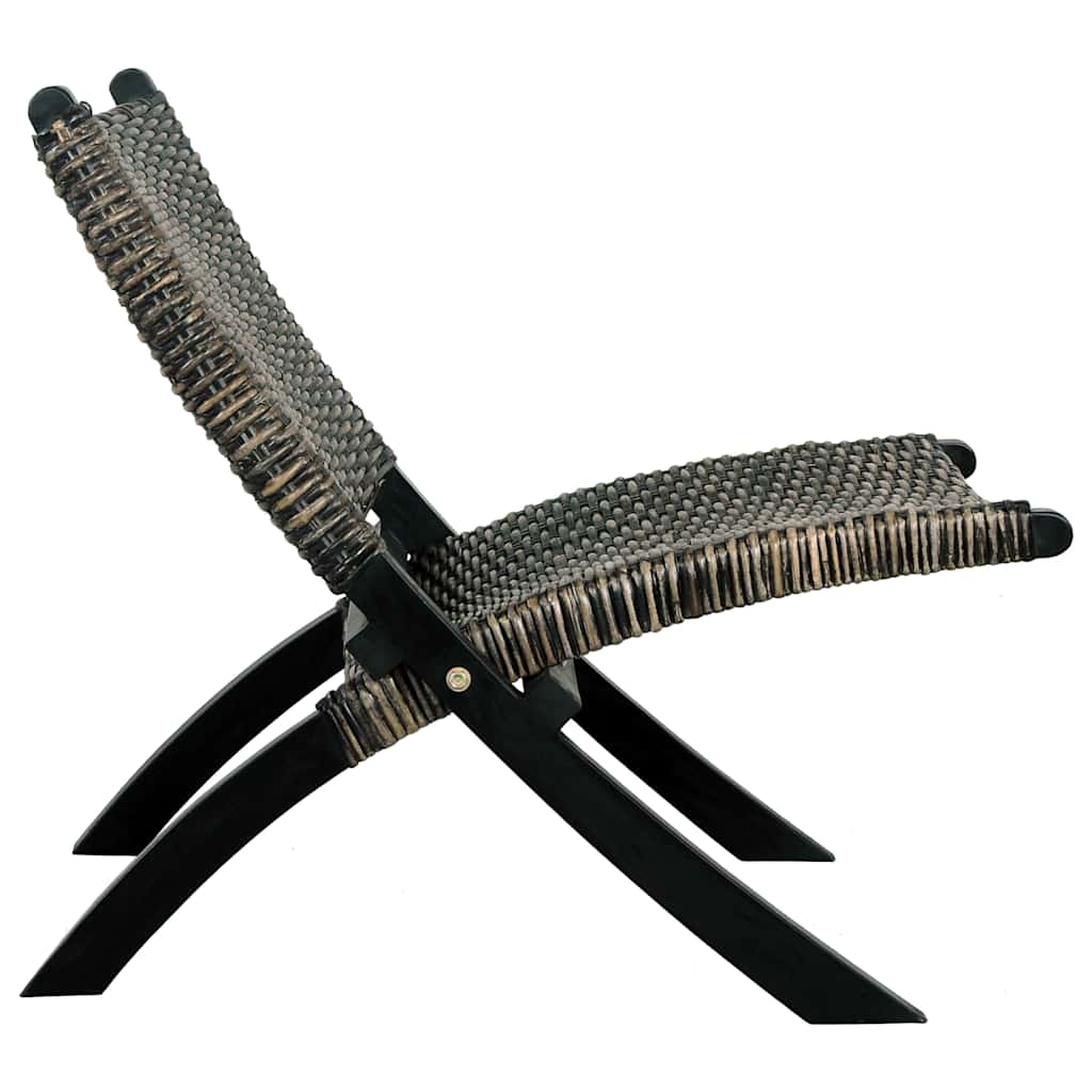 afslapningsstol naturlig kubu-rattan massivt mahognitræ sort