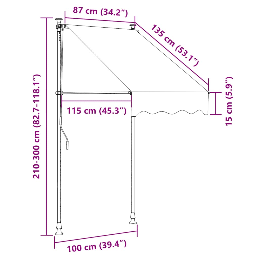 foldemarkise manuel betjening 100 cm striber blå og hvid