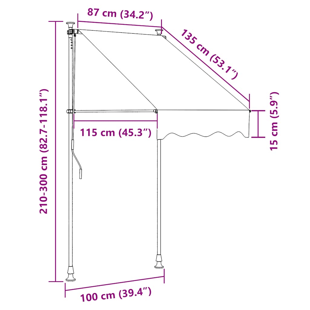 foldemarkise med manuel betjening 100 cm cremefarvet