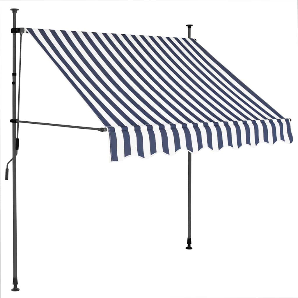 markise m. LED-lys manuel betjening 100 cm blå og hvid