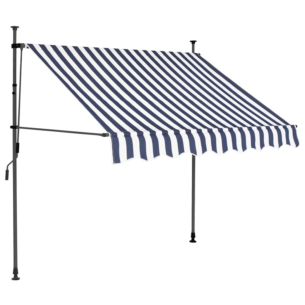 markise m. LED-lys manuel betjening 150 cm blå og hvid