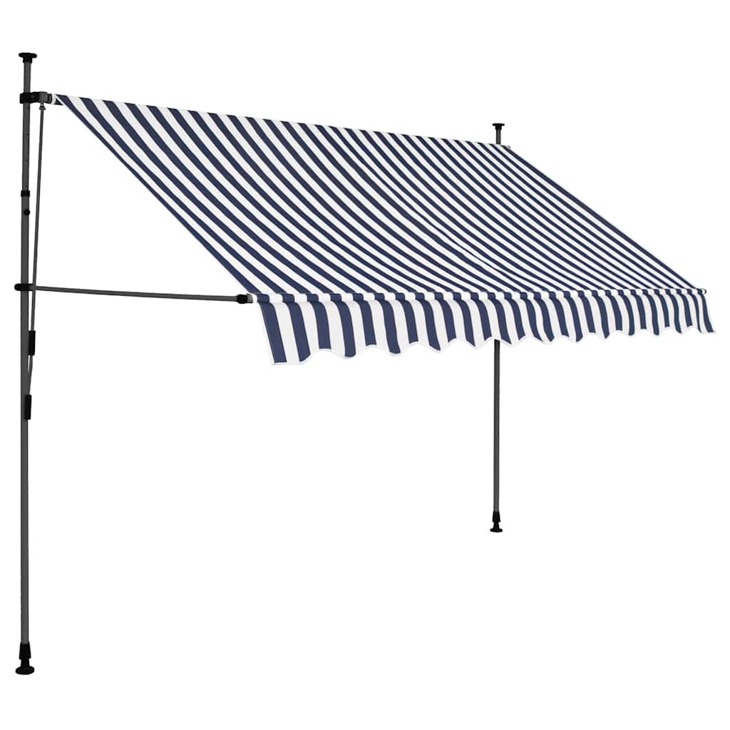 markise m. LED-lys manuel betjening 250 cm blå og hvid