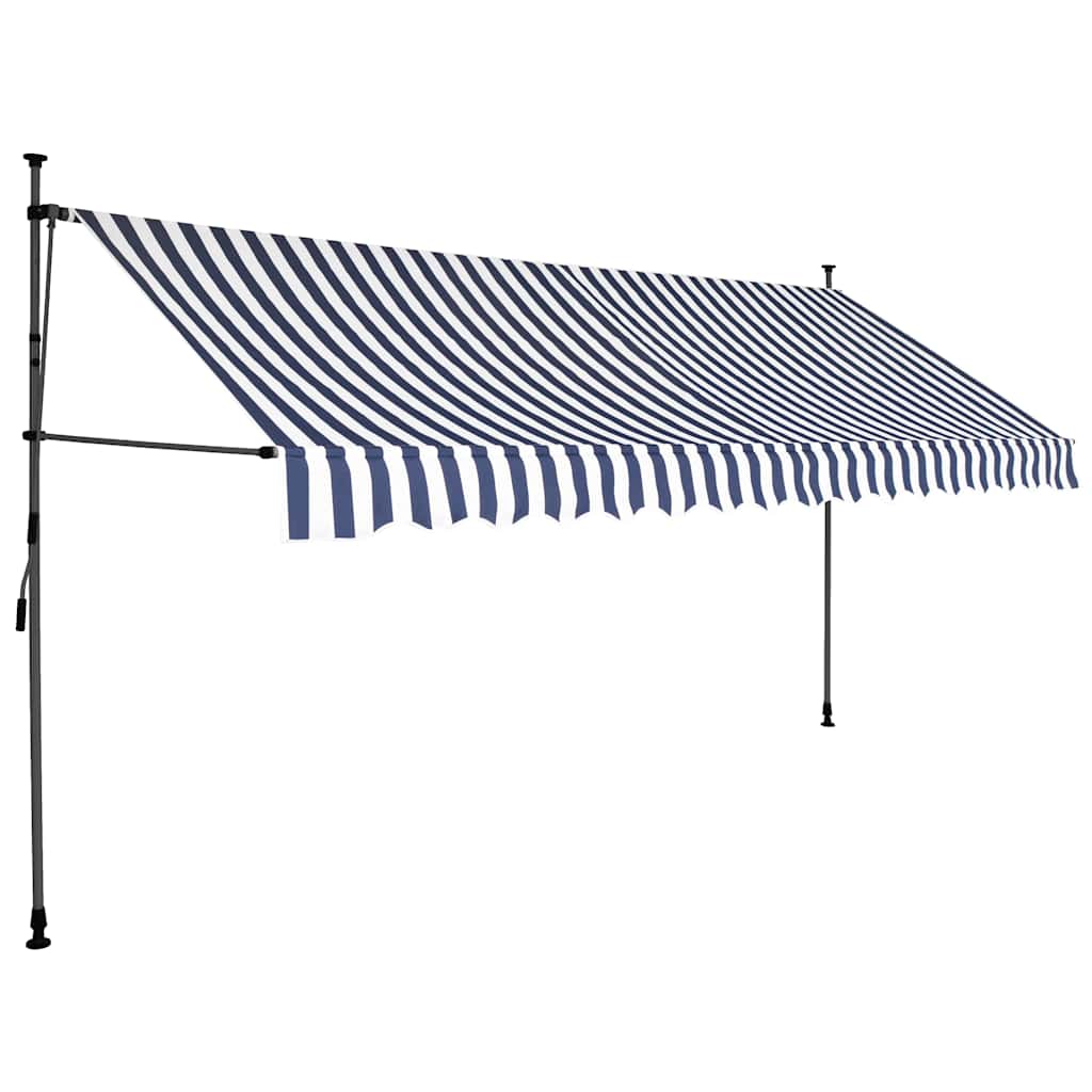 markise m. LED-lys manuel betjening 350 cm blå og hvid