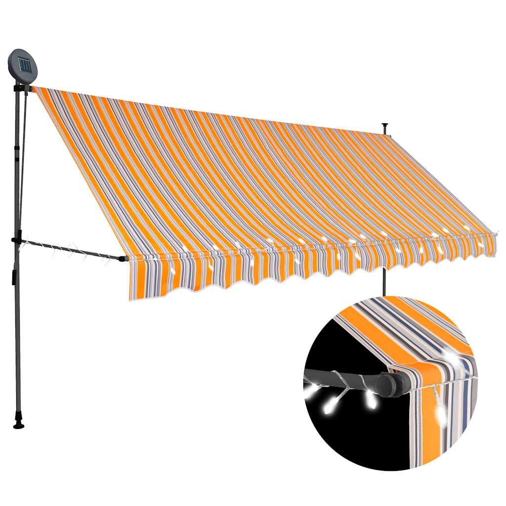 markise m. LED-lys manuel betjening 350 cm gul og blå