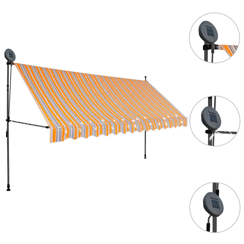 markise m. LED-lys manuel betjening 350 cm gul og blå