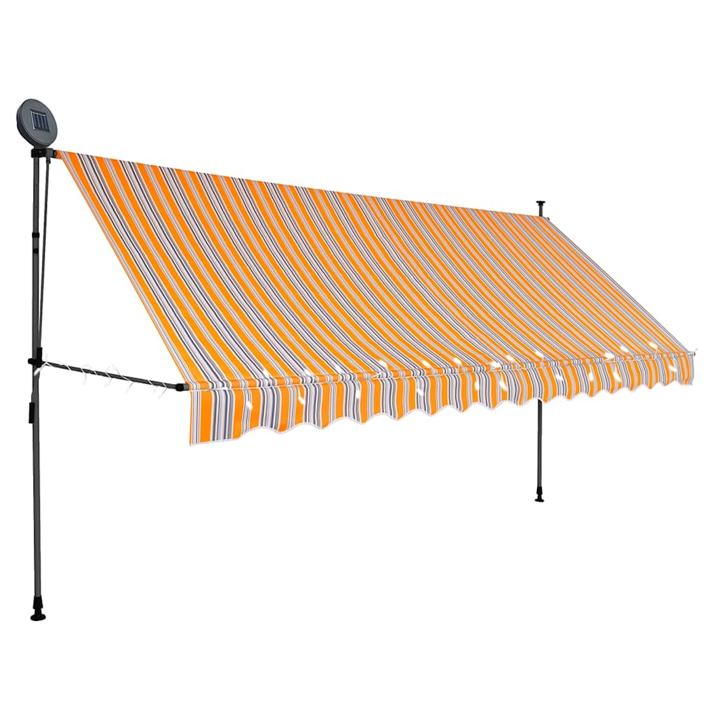 markise m. LED-lys manuel betjening 400 cm gul og blå