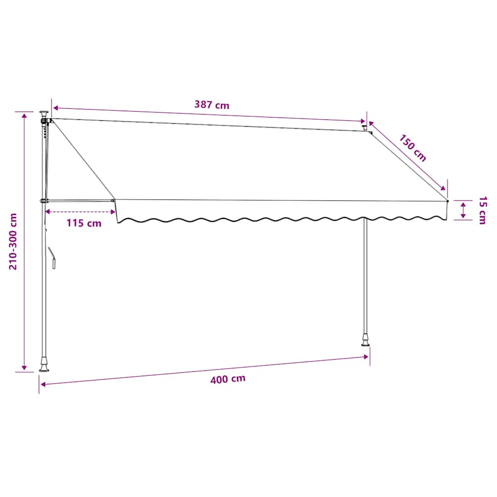 markise m. LED-lys manuel betjening 400 cm gul og blå