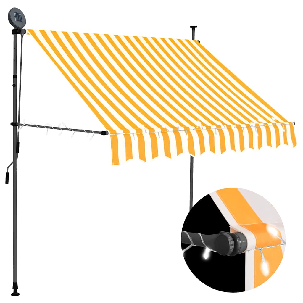markise m. LED-lys manuel betjening 150 cm hvid og orange