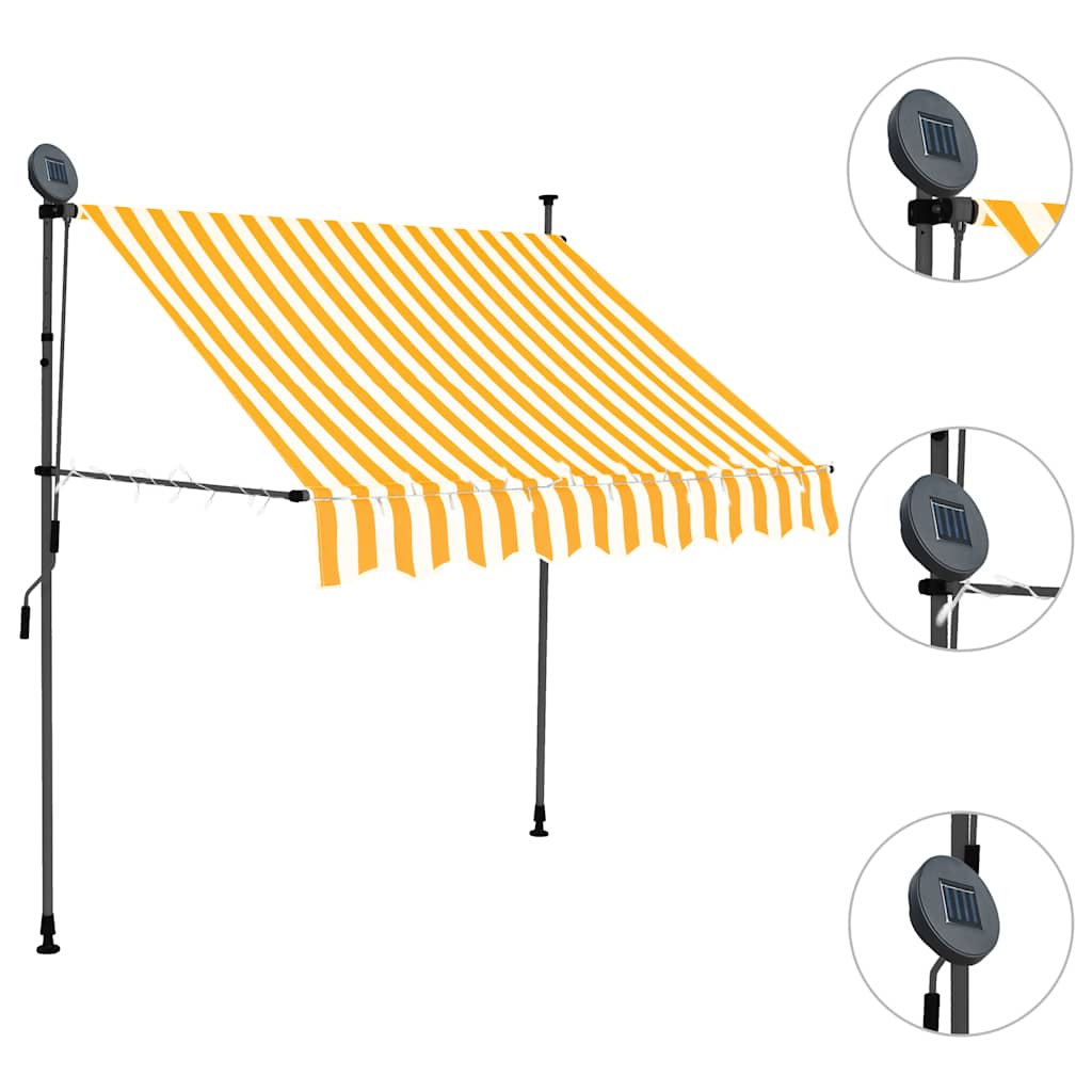 markise m. LED-lys manuel betjening 150 cm hvid og orange