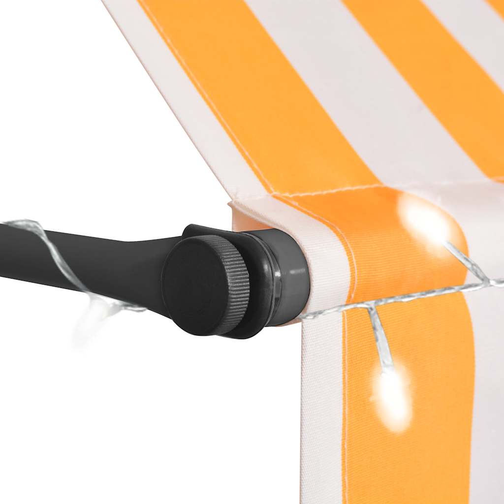 markise m. LED-lys manuel betjening 400 cm hvid og orange