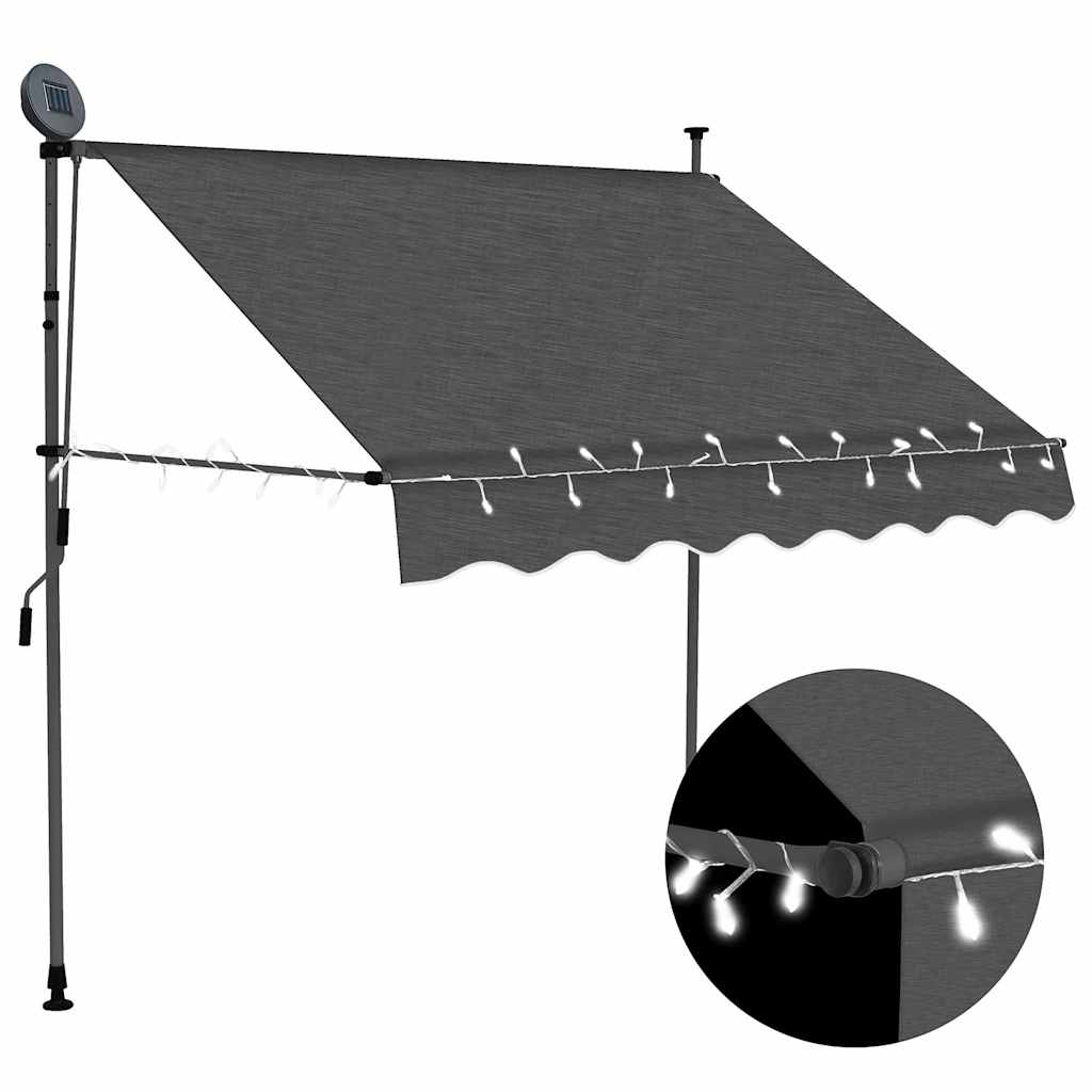 markise m. LED-lys manuel betjening 150 cm antracitgrå