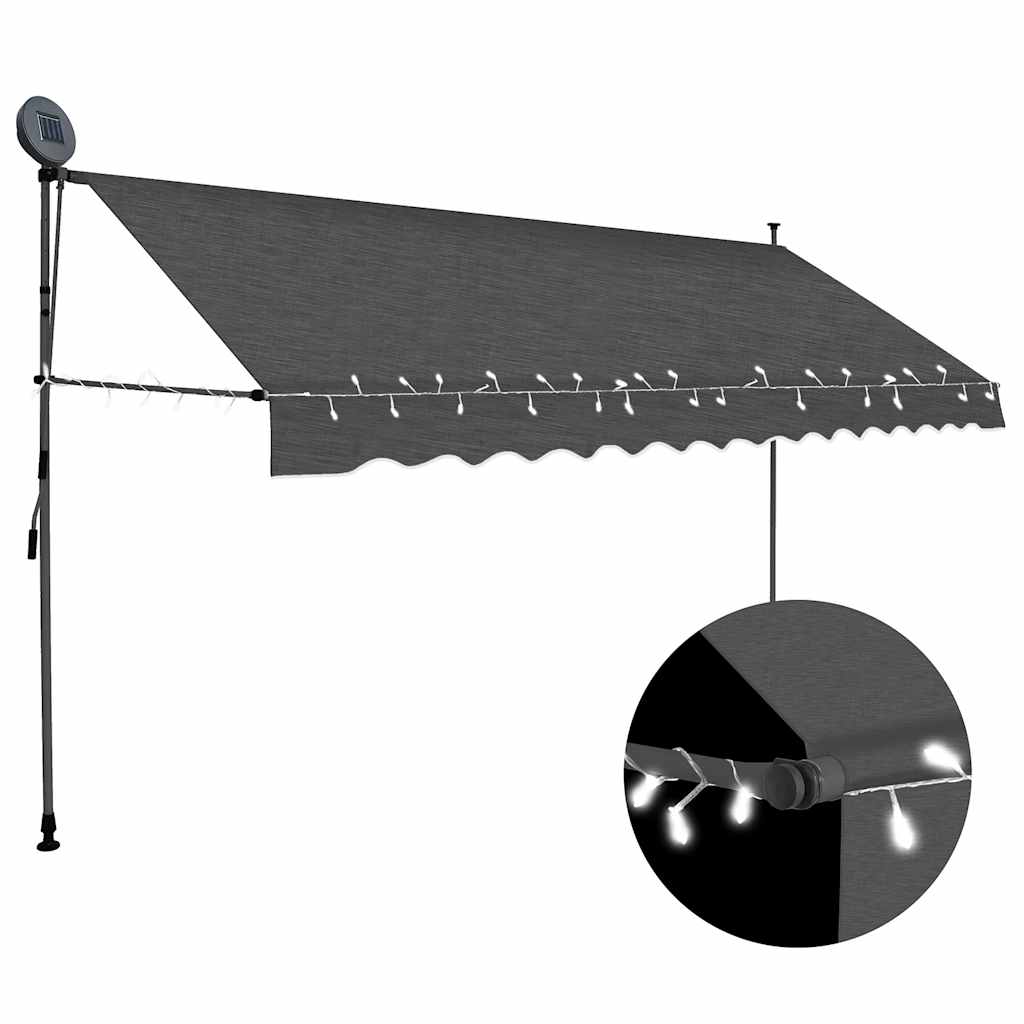 markise m. LED-lys manuel betjening 350 cm antracitgrå