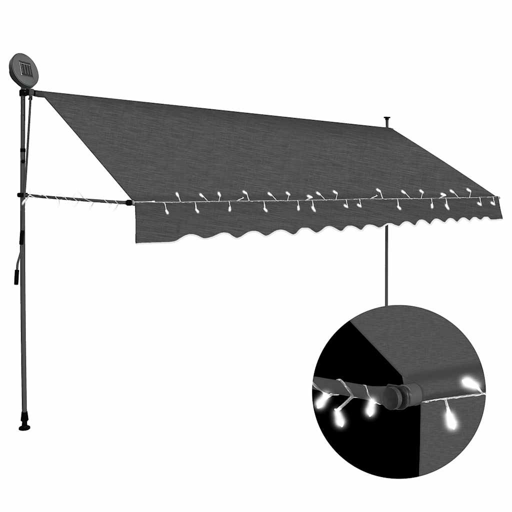markise m. LED-lys manuel betjening 400 cm antracitgrå