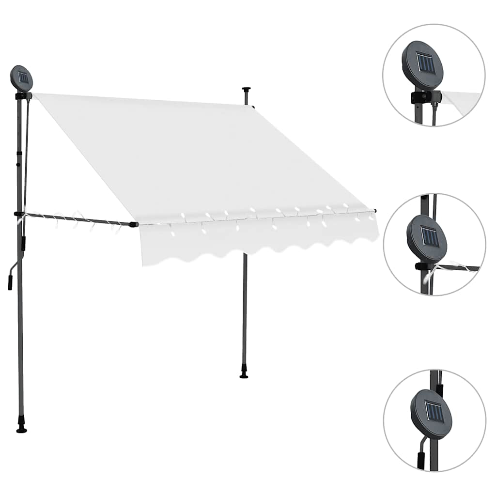markise m. LED-lys manuel betjening 100 cm cremefarvet