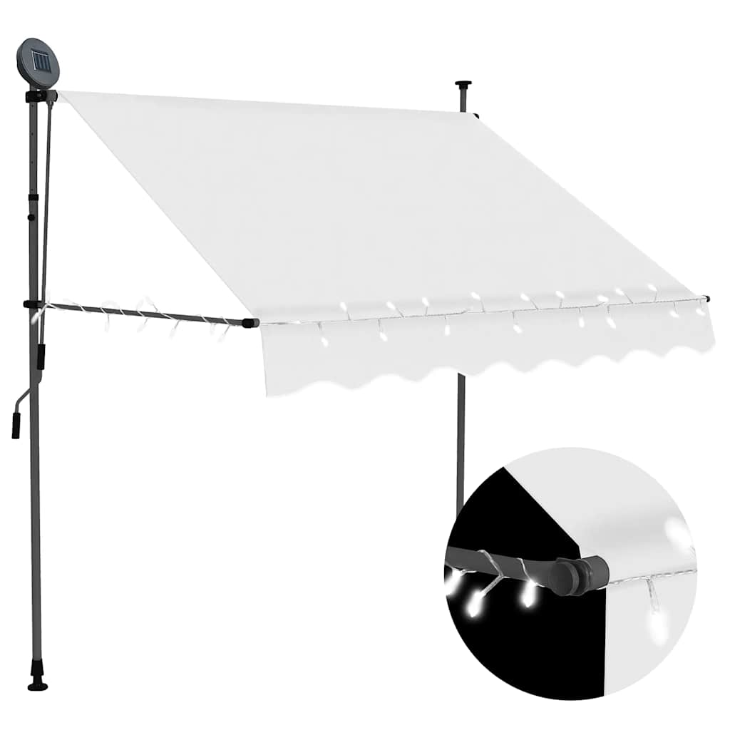 markise m. LED-lys manuel betjening 150 cm cremefarvet
