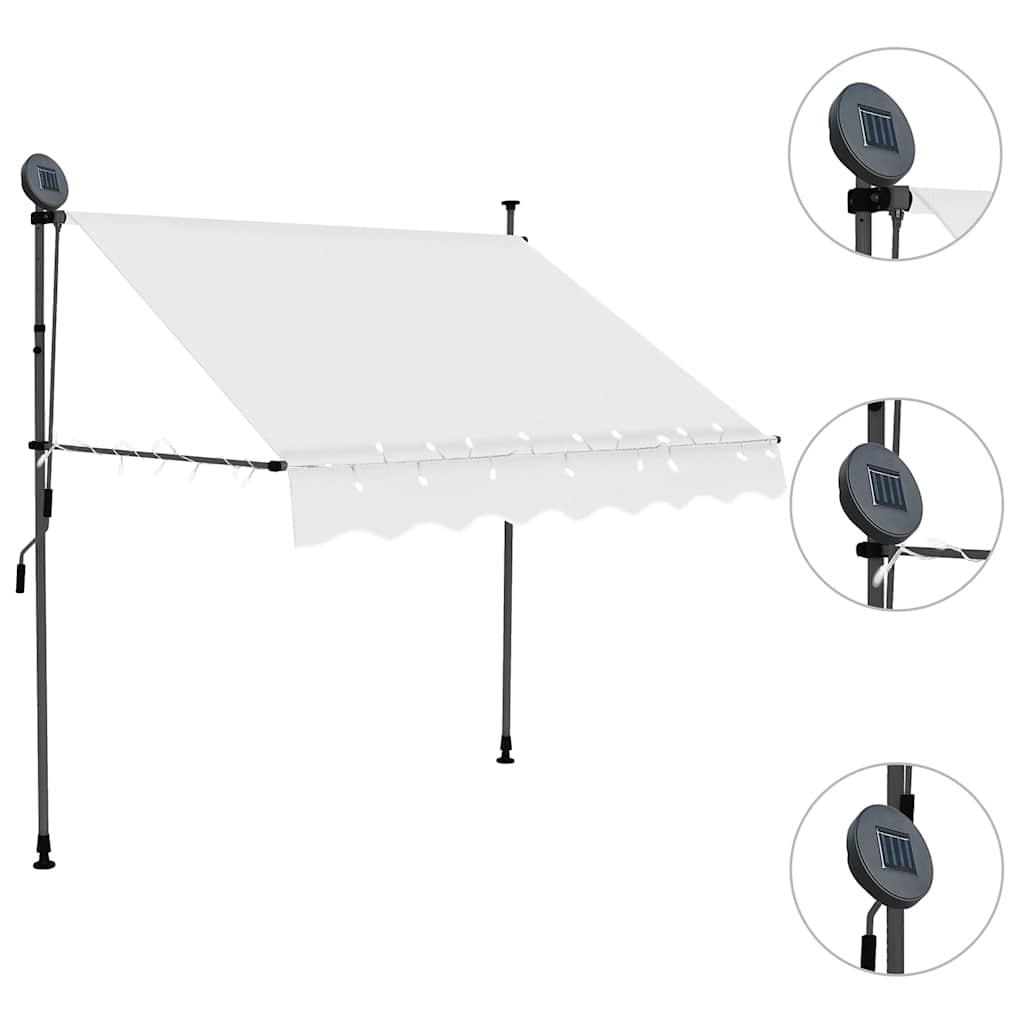 markise m. LED-lys manuel betjening 150 cm cremefarvet