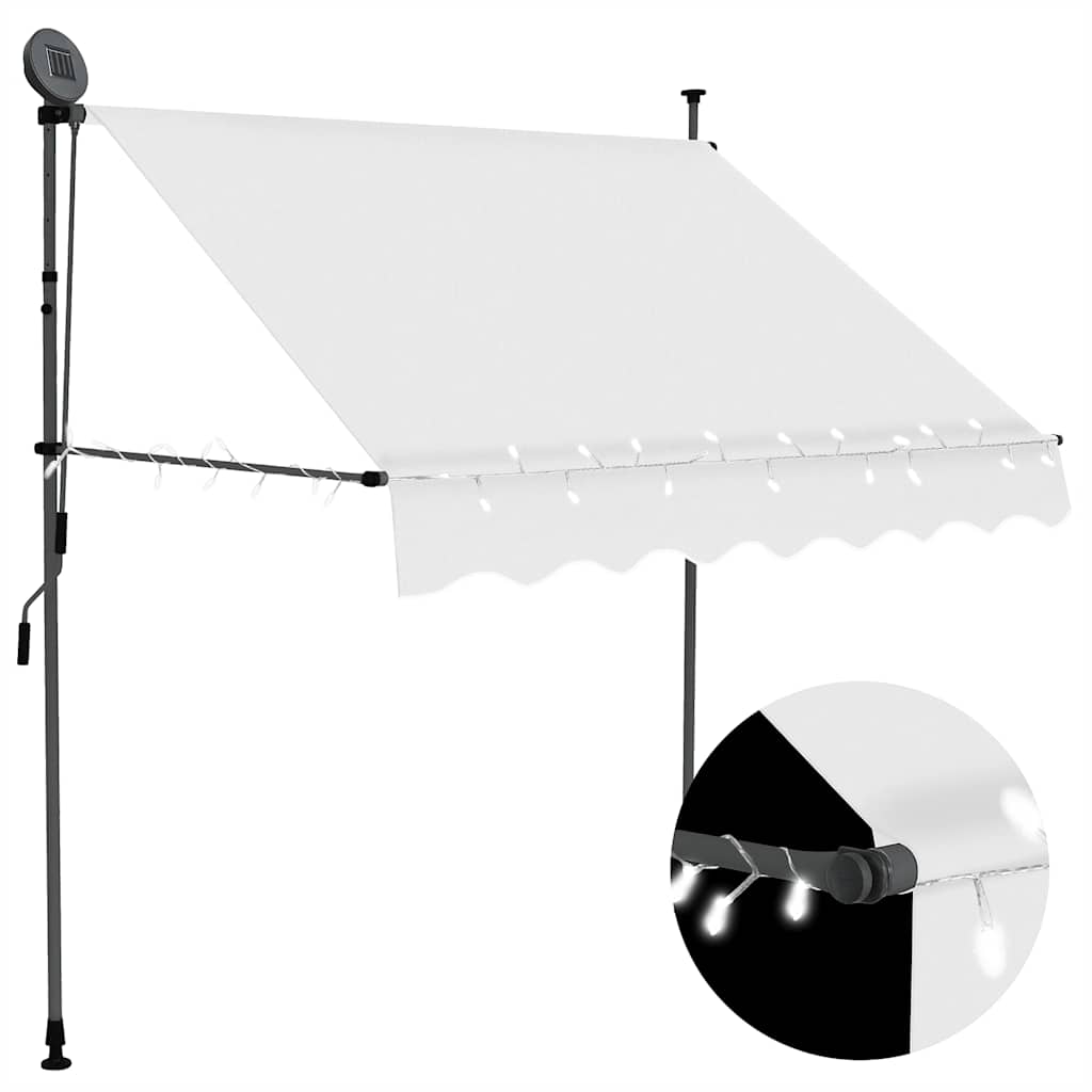 markise m. LED-lys manuel betjening 200 cm cremefarvet