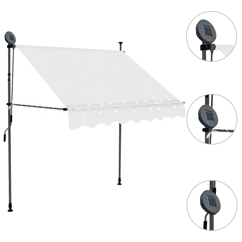 markise m. LED-lys manuel betjening 200 cm cremefarvet