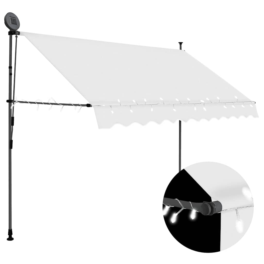 markise m. LED-lys manuel betjening 250 cm cremefarvet