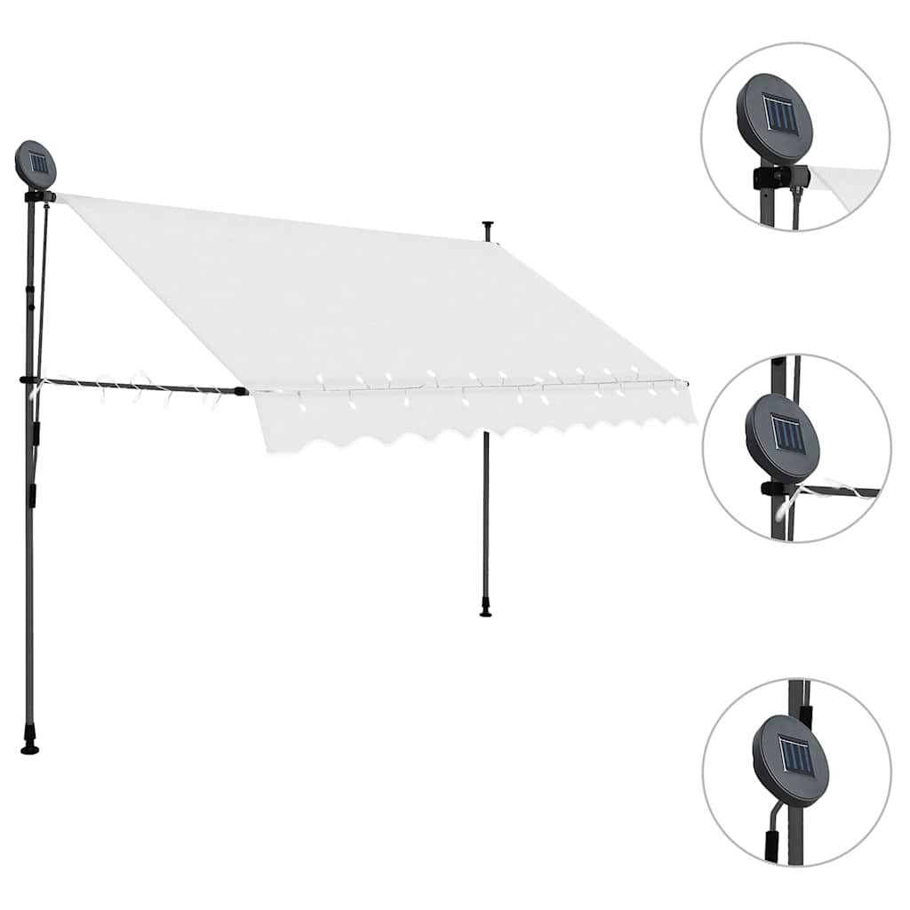 markise m. LED-lys manuel betjening 300 cm cremefarvet
