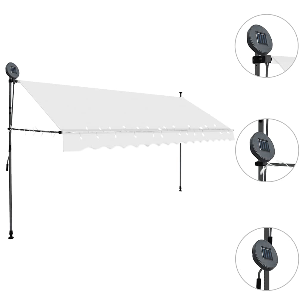 markise m. LED-lys manuel betjening 350 cm cremefarvet