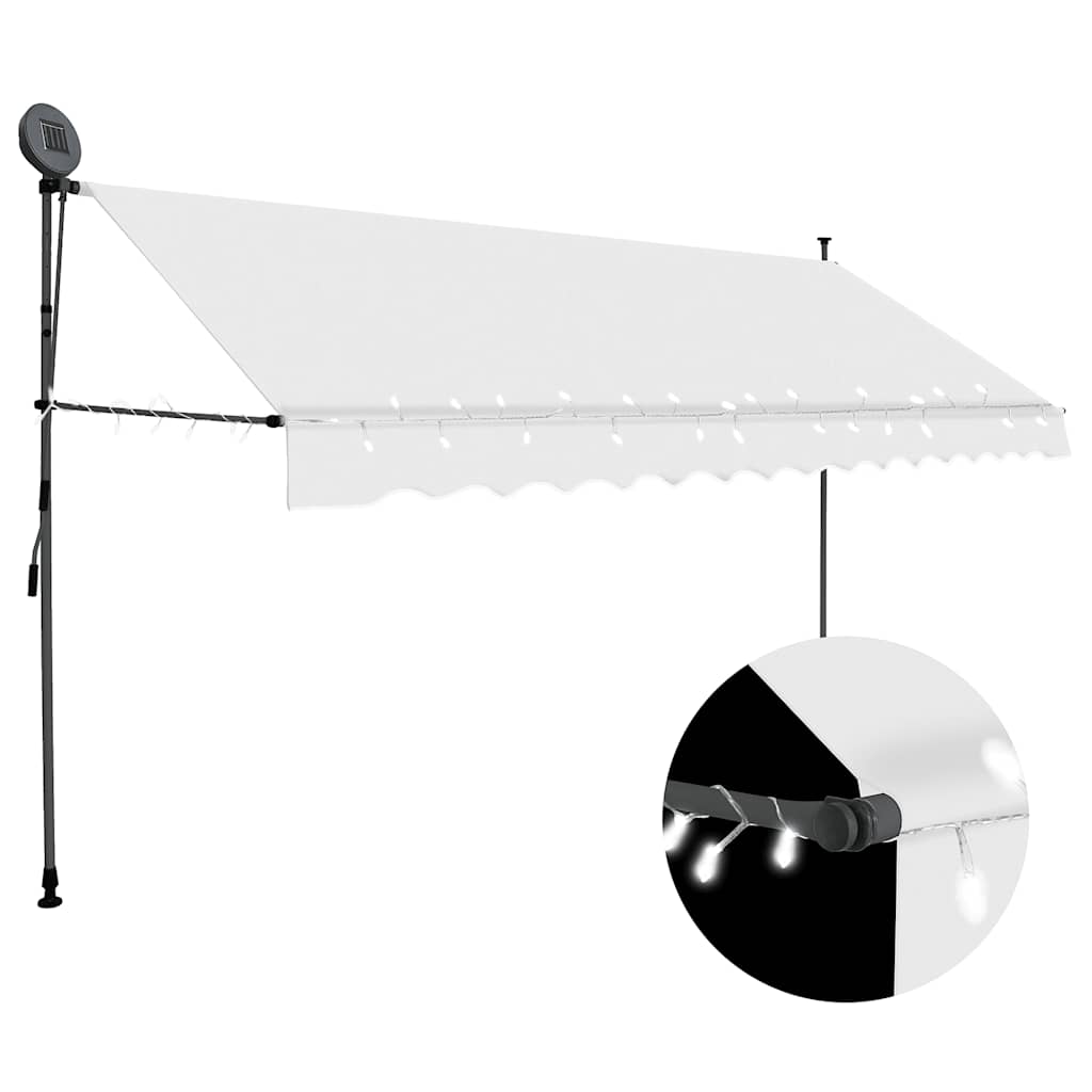 markise m. LED-lys manuel betjening 400 cm cremefarvet