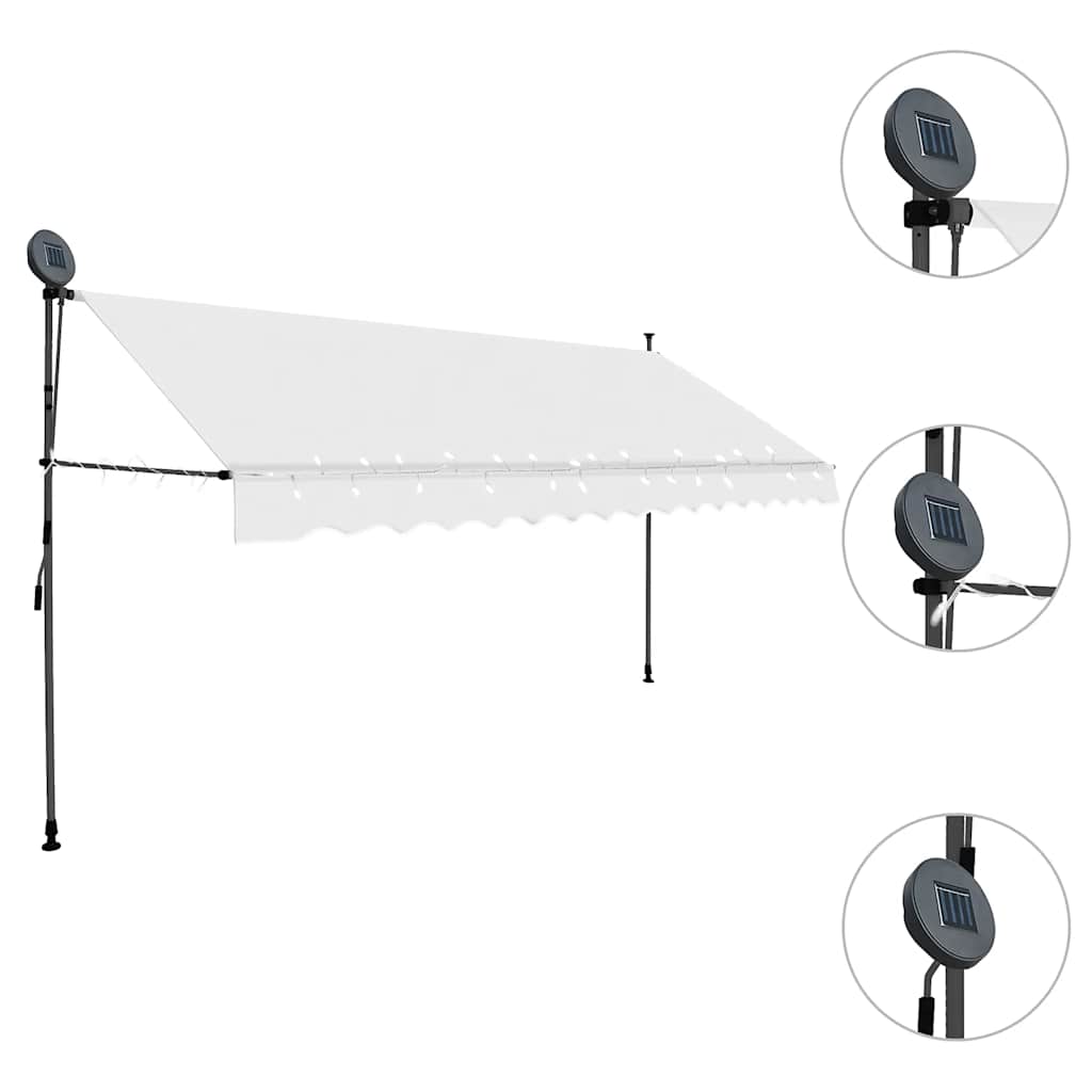 markise m. LED-lys manuel betjening 400 cm cremefarvet