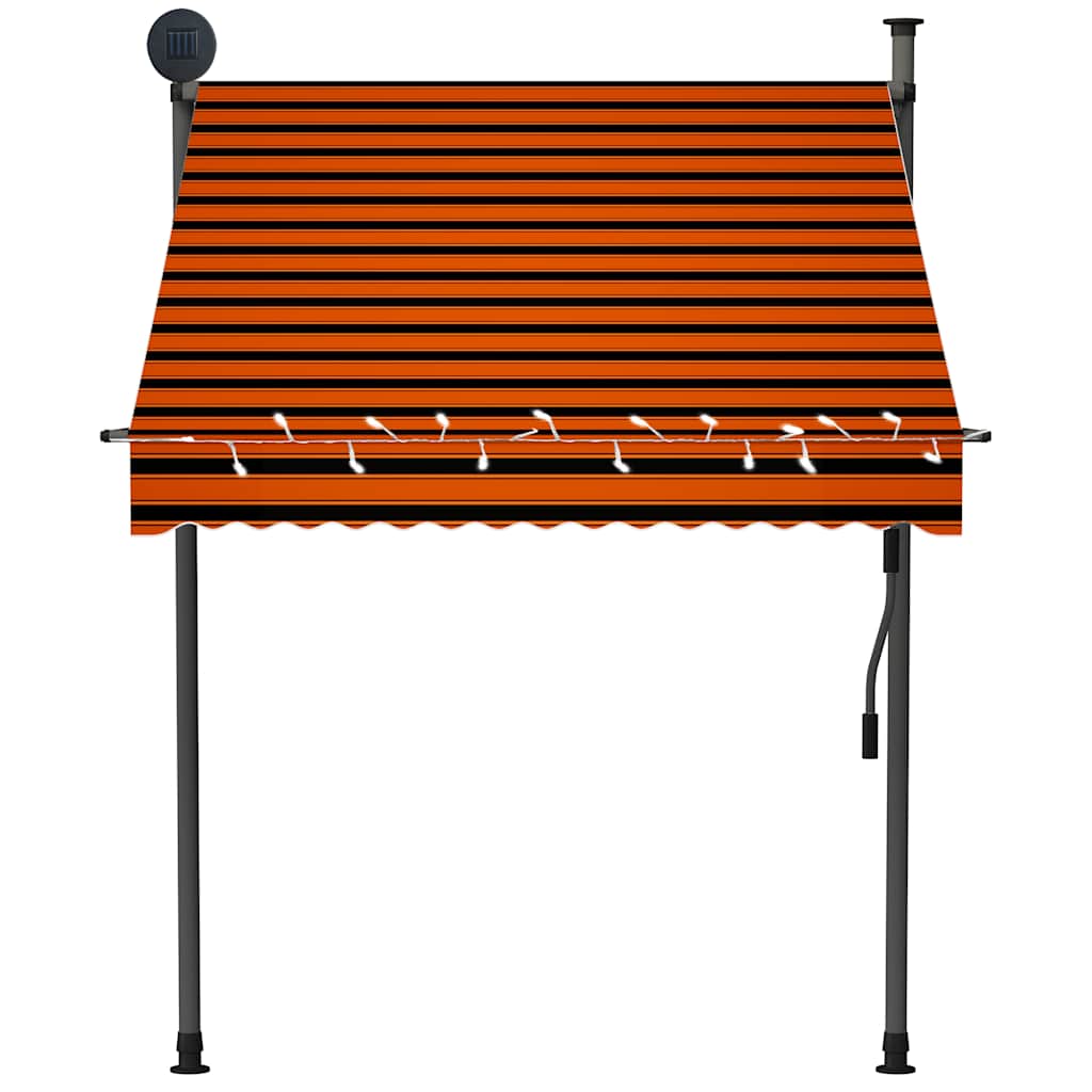 markise m. LED-lys manuel betjening 150 cm orange og brun