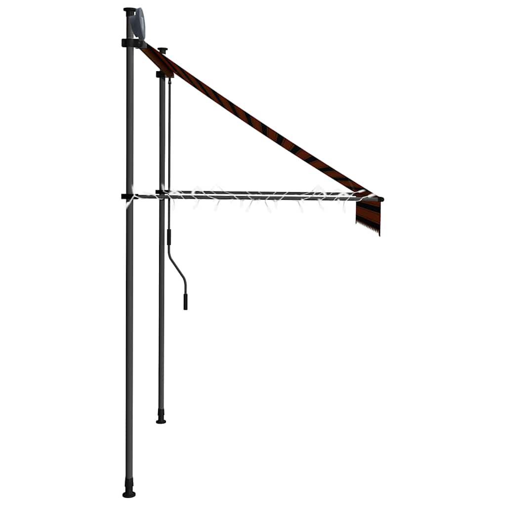 markise m. LED-lys manuel betjening 150 cm orange og brun