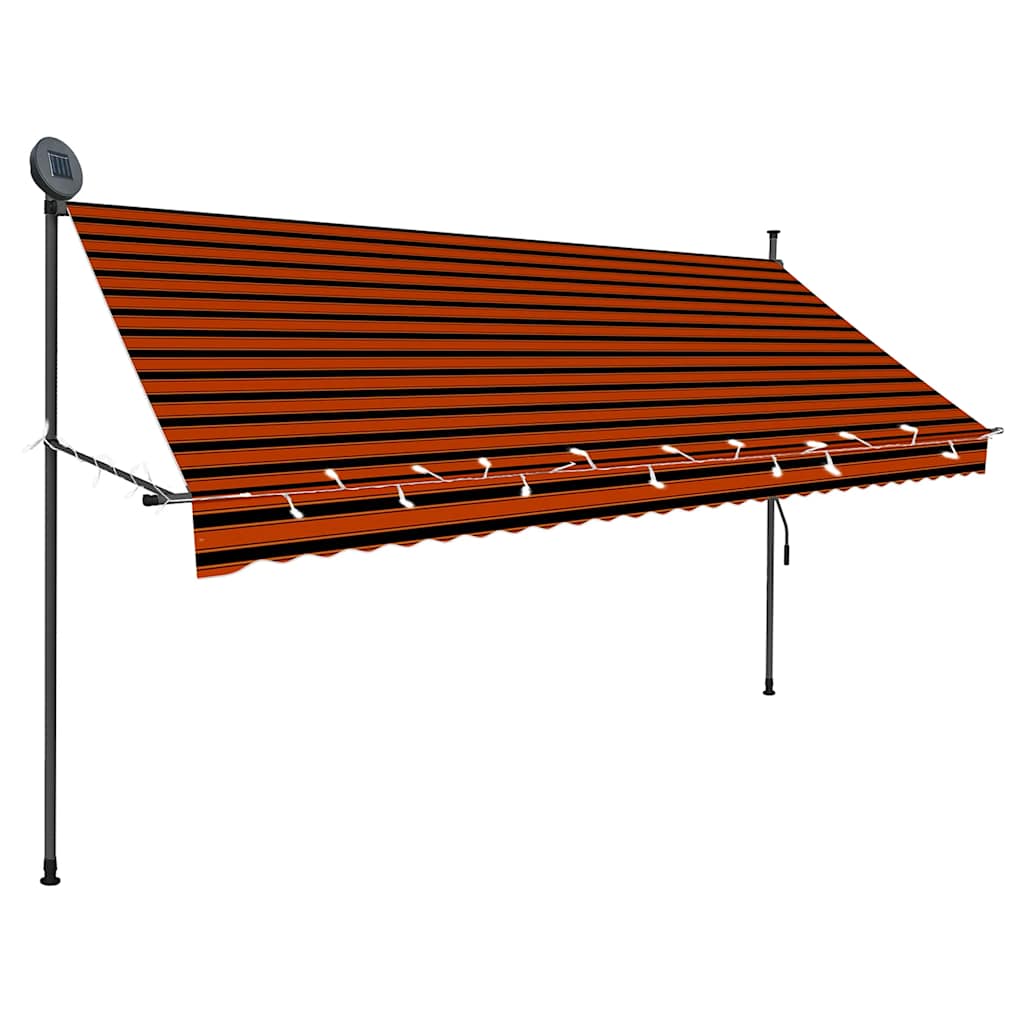 markise m. LED-lys manuel betjening 300 cm orange og brun
