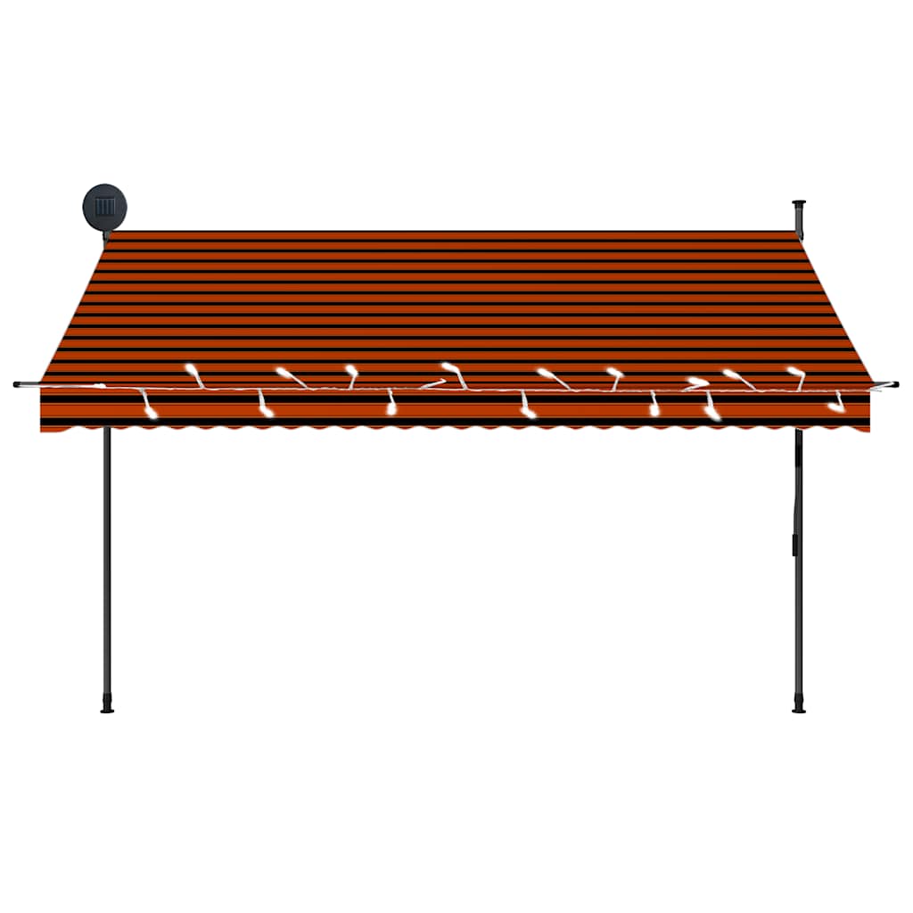 markise m. LED-lys manuel betjening 300 cm orange og brun