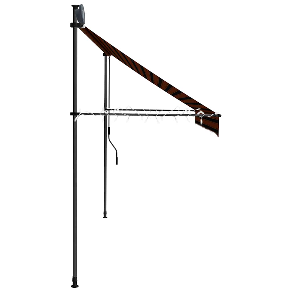 markise m. LED-lys manuel betjening 300 cm orange og brun