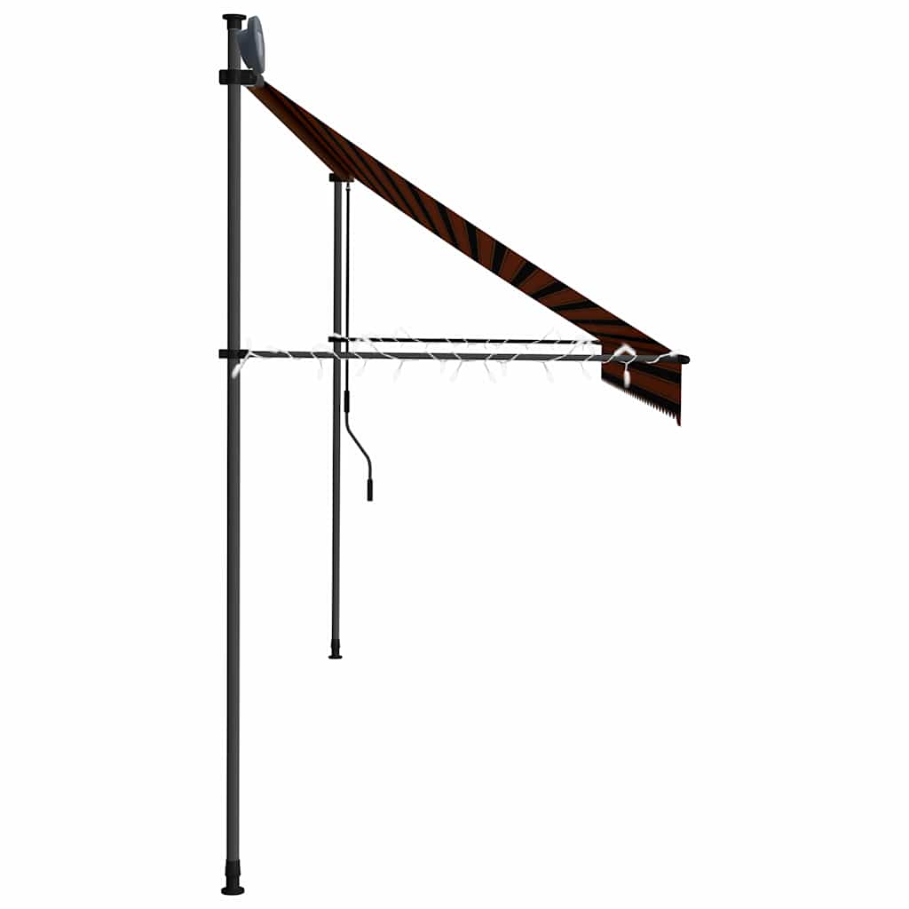 markise m. LED-lys manuel betjening 350 cm orange og brun