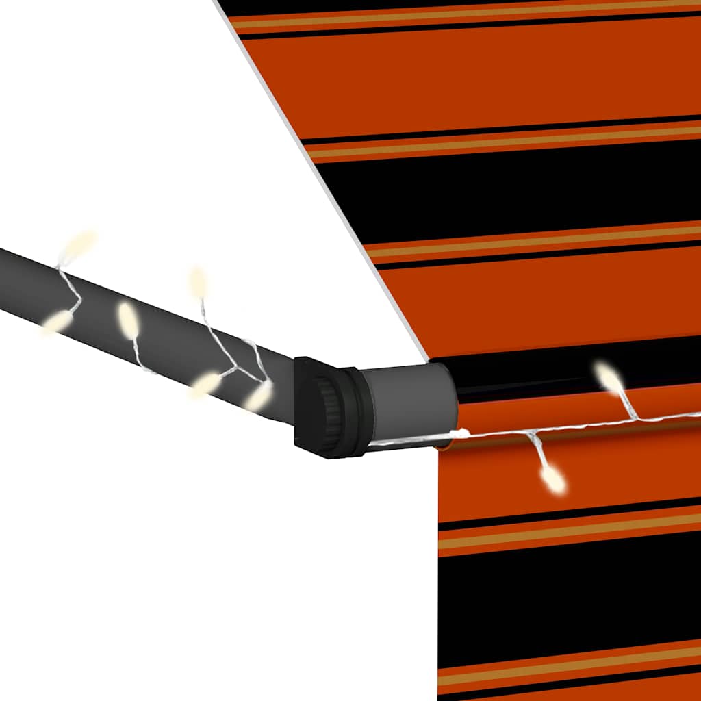 markise m. LED-lys manuel betjening 350 cm orange og brun