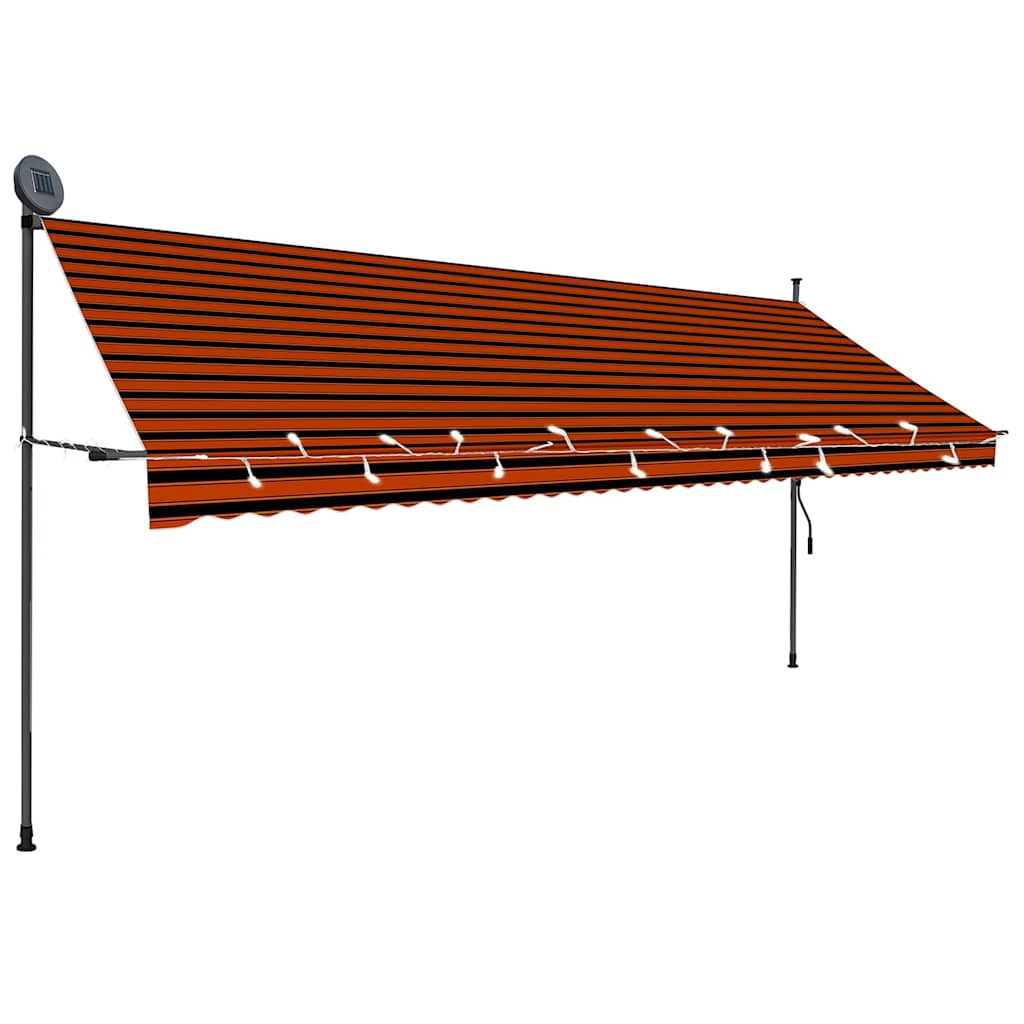markise m. LED-lys manuel betjening 400 cm orange og brun