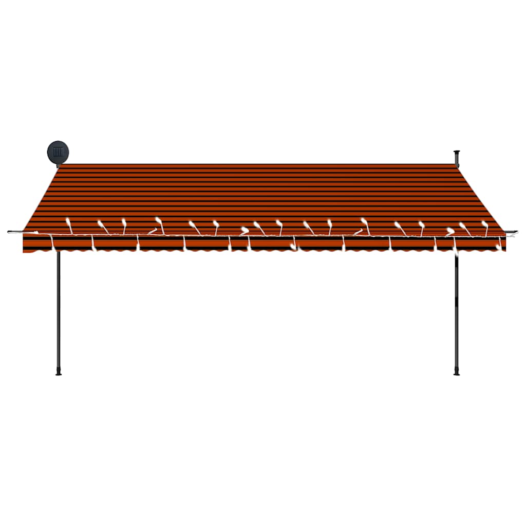 markise m. LED-lys manuel betjening 400 cm orange og brun