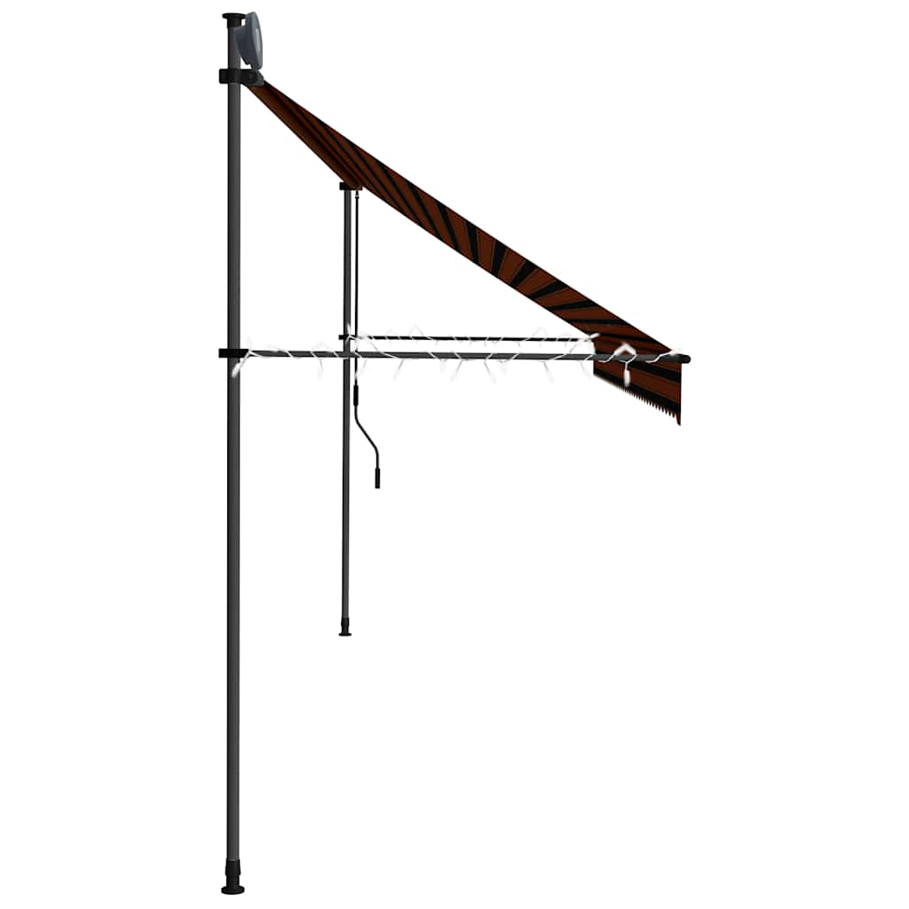 markise m. LED-lys manuel betjening 400 cm orange og brun