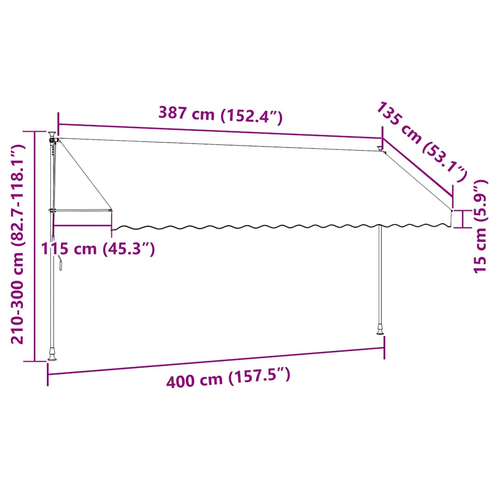markise m. LED-lys manuel betjening 400 cm orange og brun
