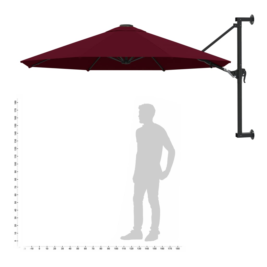væghængt parasol med metalstang 300 cm bordeauxfarvet