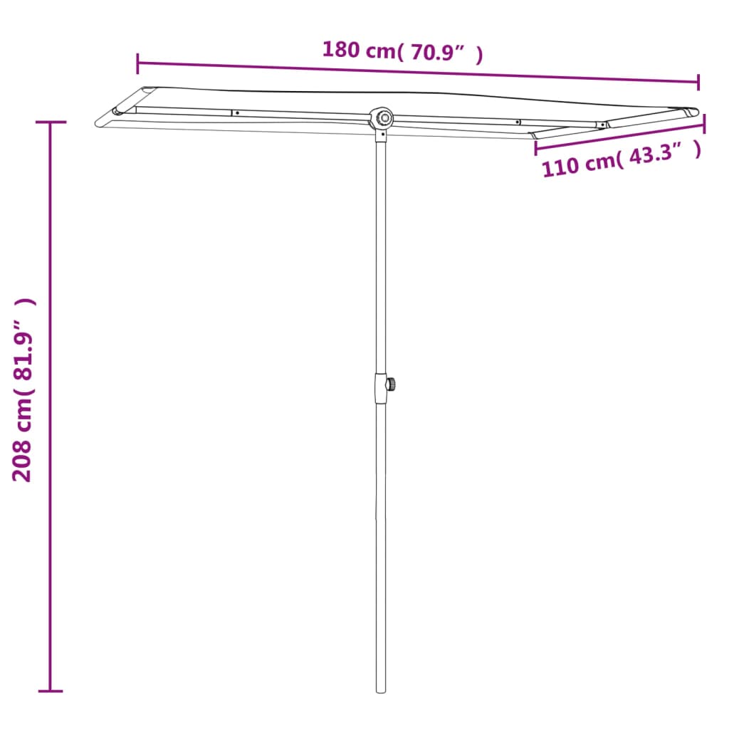 haveparasol med aluminiumstang 180x110 cm gråbrun