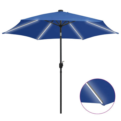 parasol med LED-lys og aluminiumsstang 300 cm azurblå