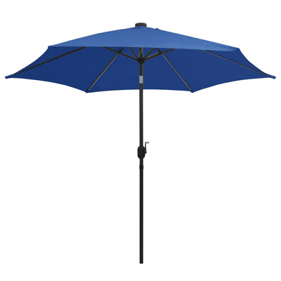 parasol med LED-lys og aluminiumsstang 300 cm azurblå