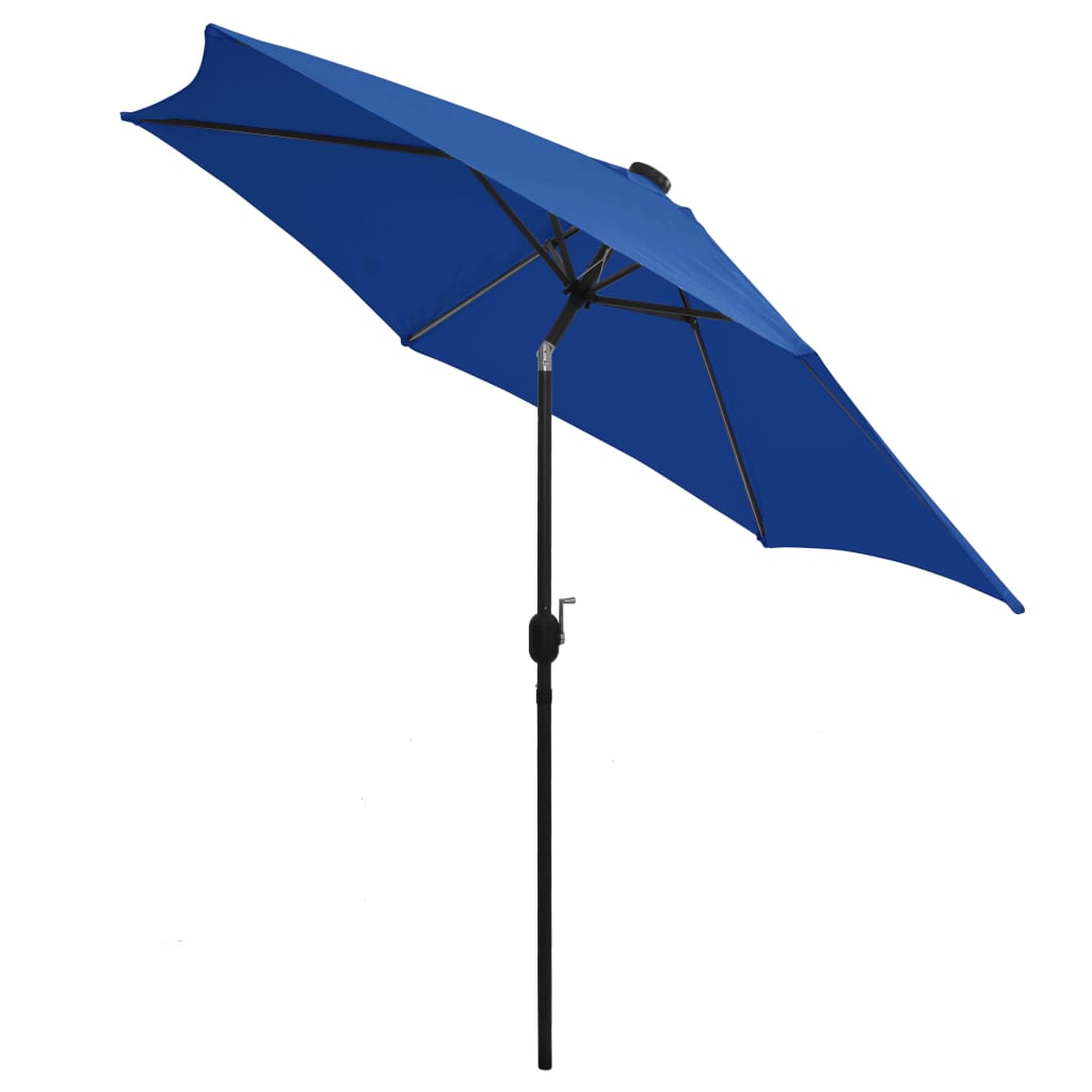 parasol med LED-lys og aluminiumsstang 300 cm azurblå