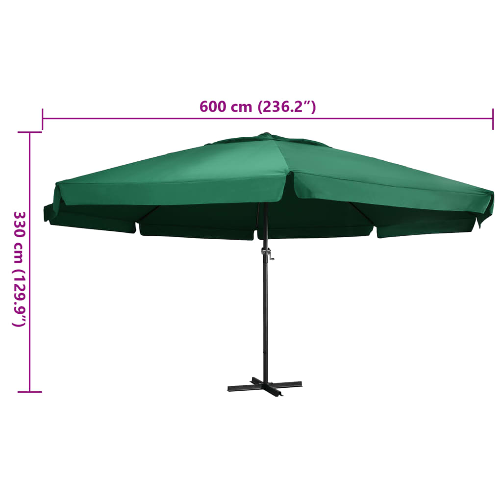haveparasol med aluminiumstang 600 cm grøn