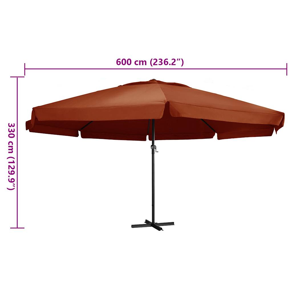 haveparasol 600 cm aluminiumstang terrakotta