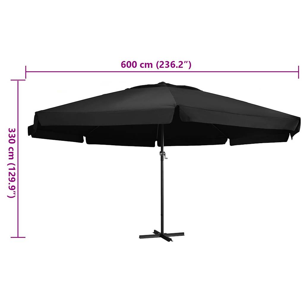 udendørs parasol med aluminiumsstang 600 cm sort