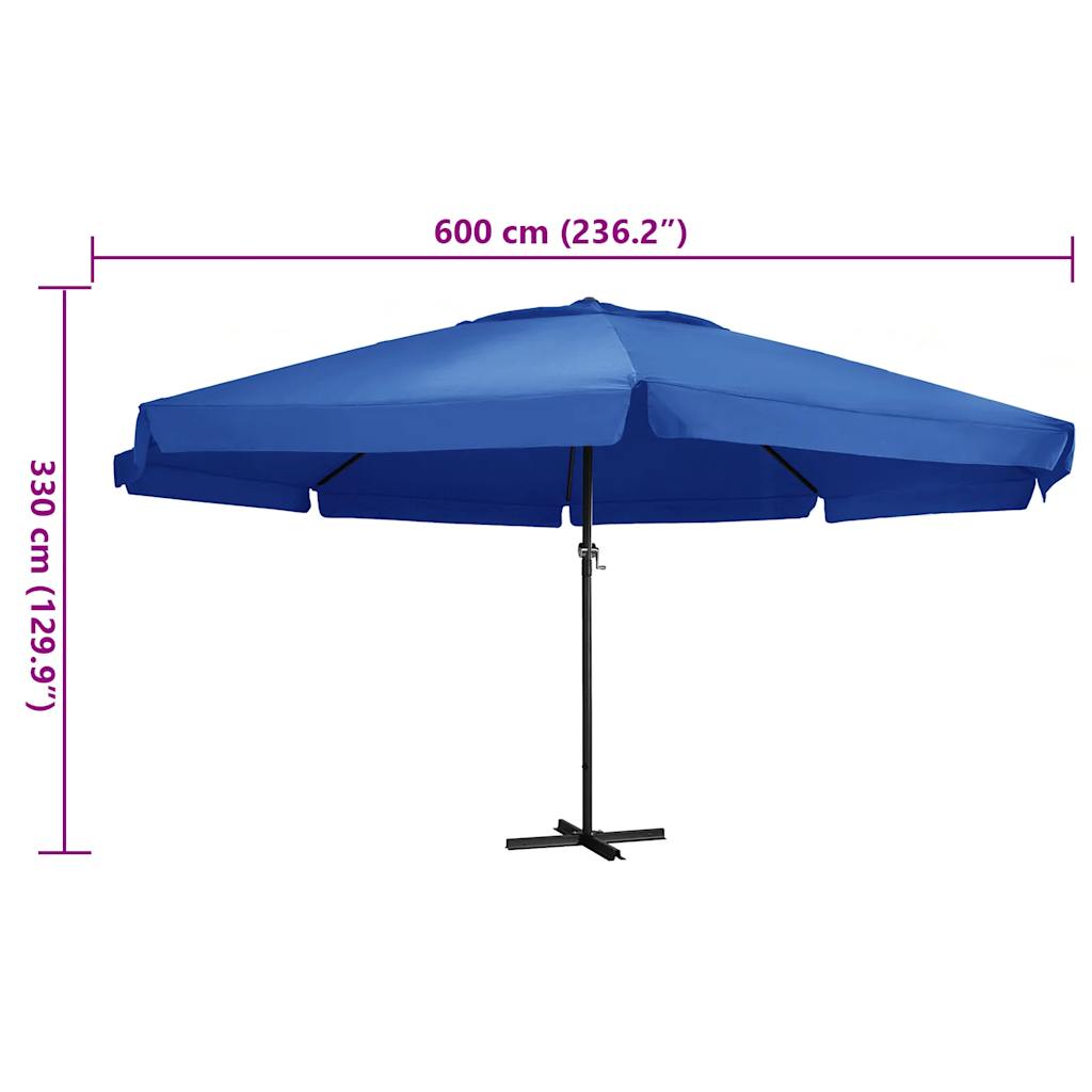 haveparasol 600 cm aluminiumstang azurblå