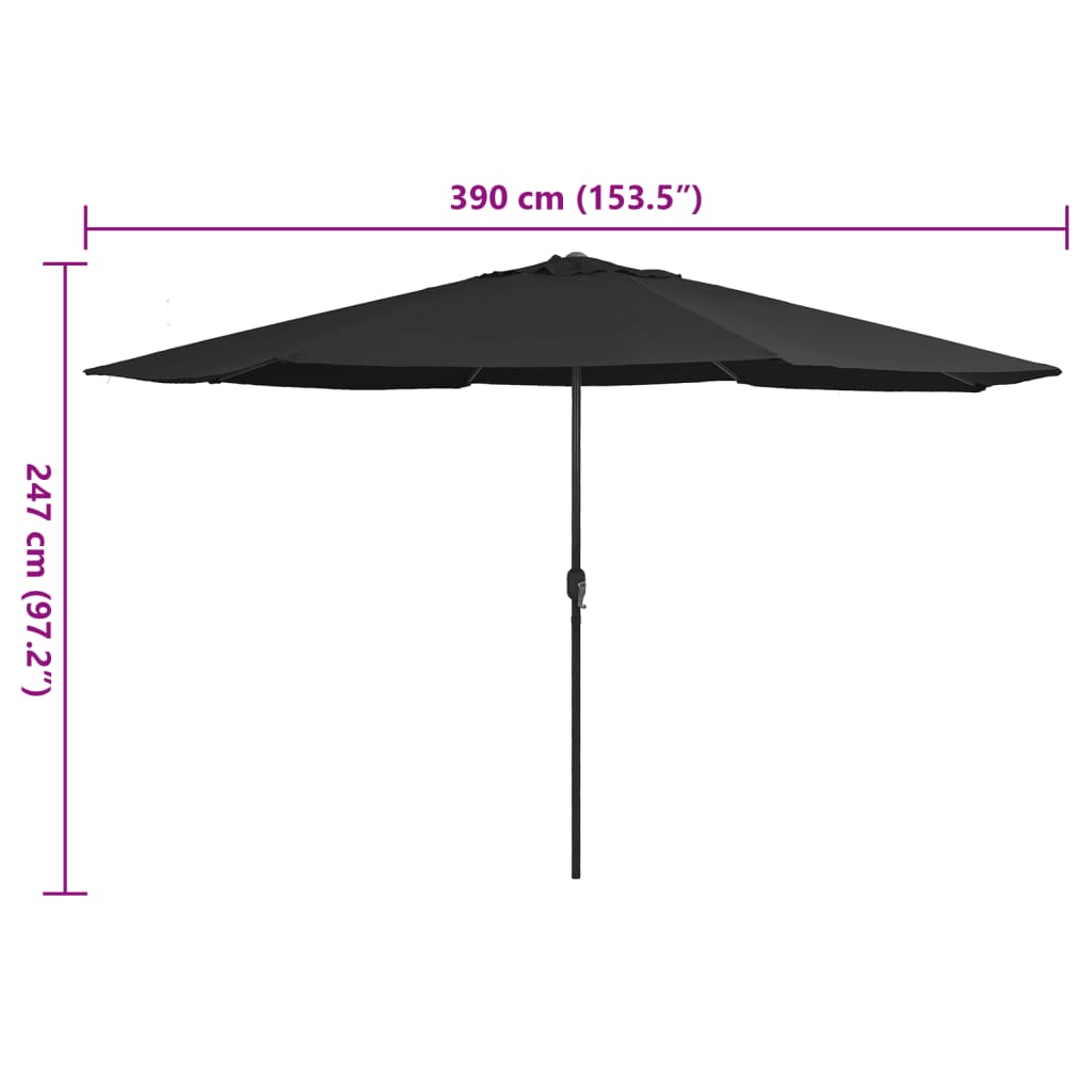 parasol med metalstang 390 cm sort