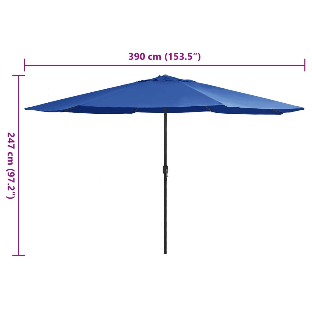 parasol med metalstang 390 cm azurblå