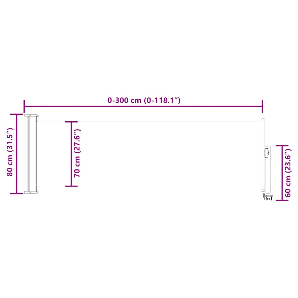 sammenrullelig sidemarkise til terrassen 80 x 300 cm grå